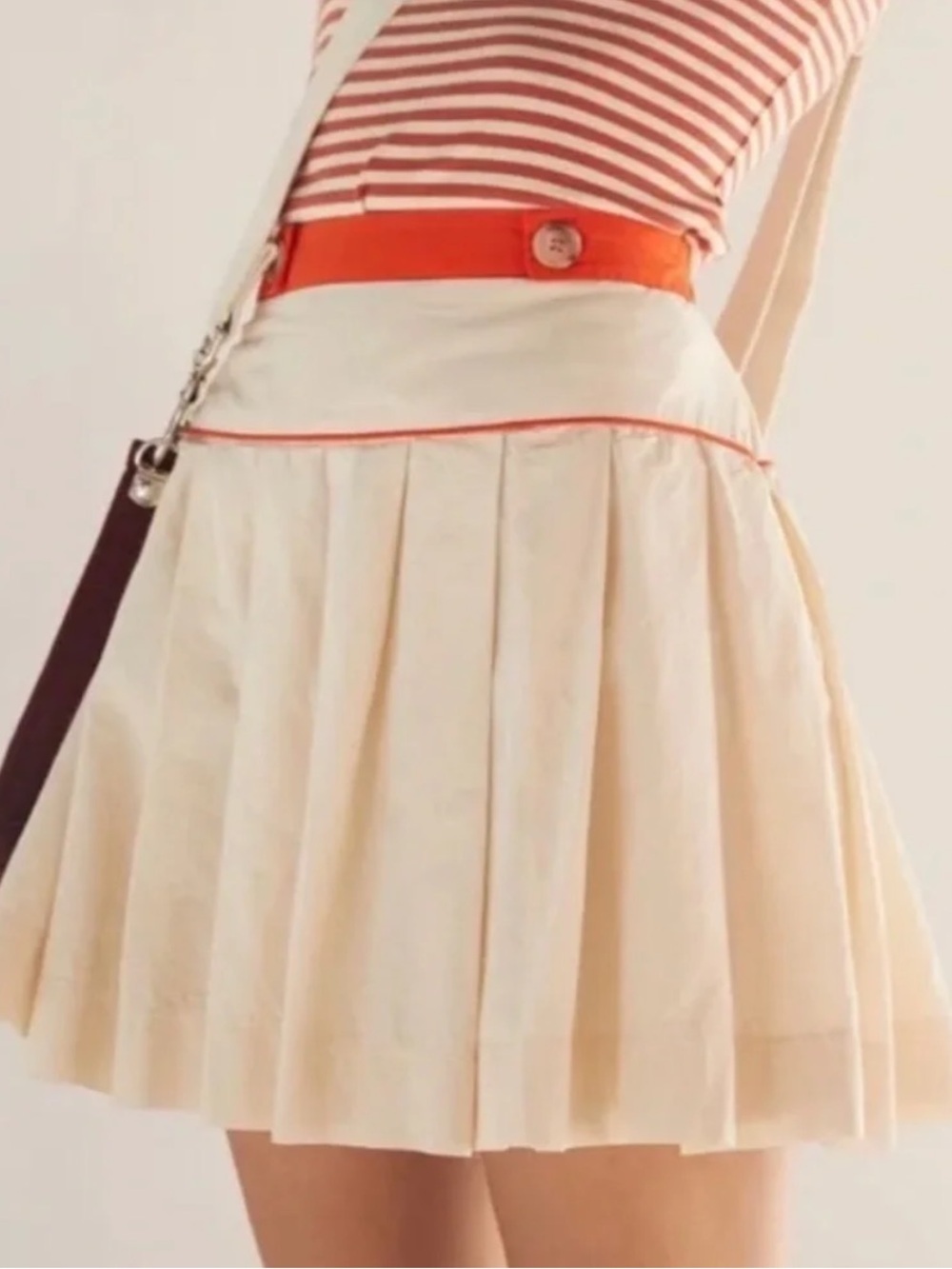 Maeve Cream Pleated Tennis Mini Skirt